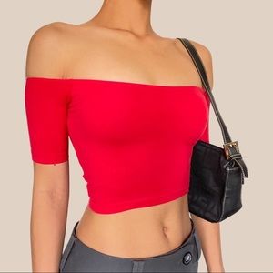 American Apparel Off Shoulder Crop Top | Cotton Spandex | Size Small | Color Red